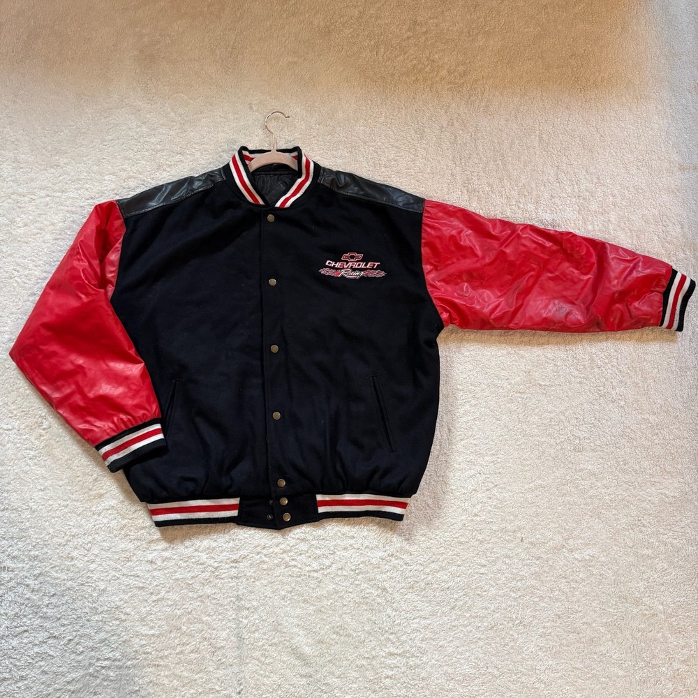 Steve & Barry's Chevrolet Racing Varsity Jacket XL Black Red Wool Faux Leather